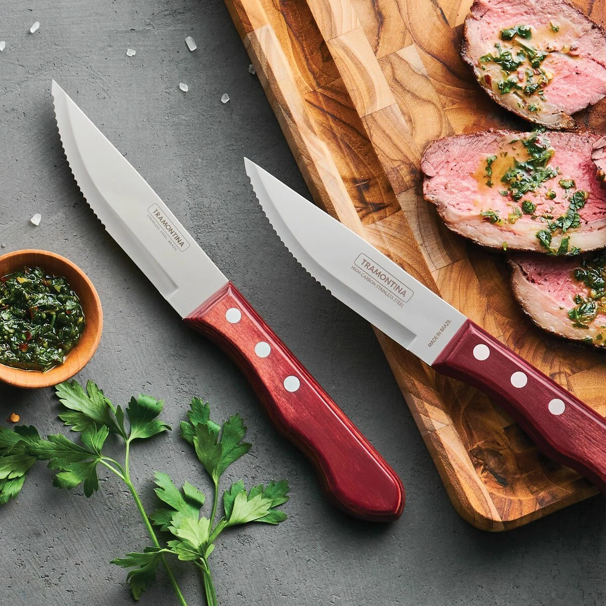 Tramontina Porterhouse 5 Pc Steak Knife Set - Pointed - W/Hardwood Counter Block 6 Tramontina Porterhouse 5 Pc Steak Knife Set - Pointed - W/Hardwood Counter Block - Image 6