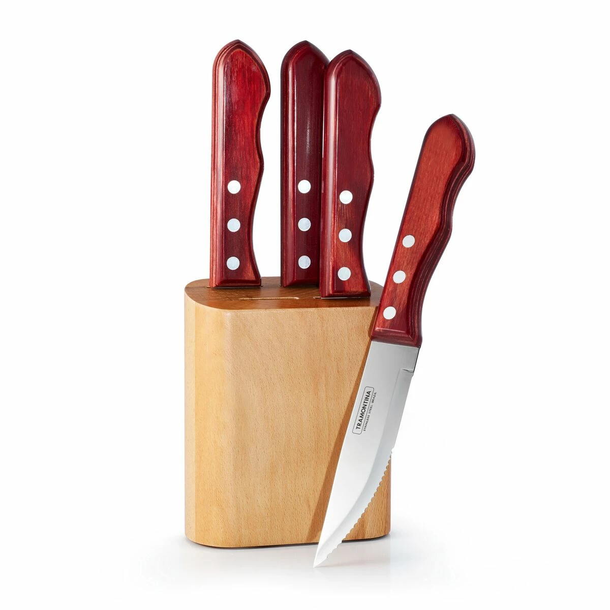 Tramontina Porterhouse 5 Pc Steak Knife Set - Pointed - W/Hardwood Counter Block 2 Tramontina Porterhouse 5 Pc Steak Knife Set - Pointed - W/Hardwood Counter Block - Image 2