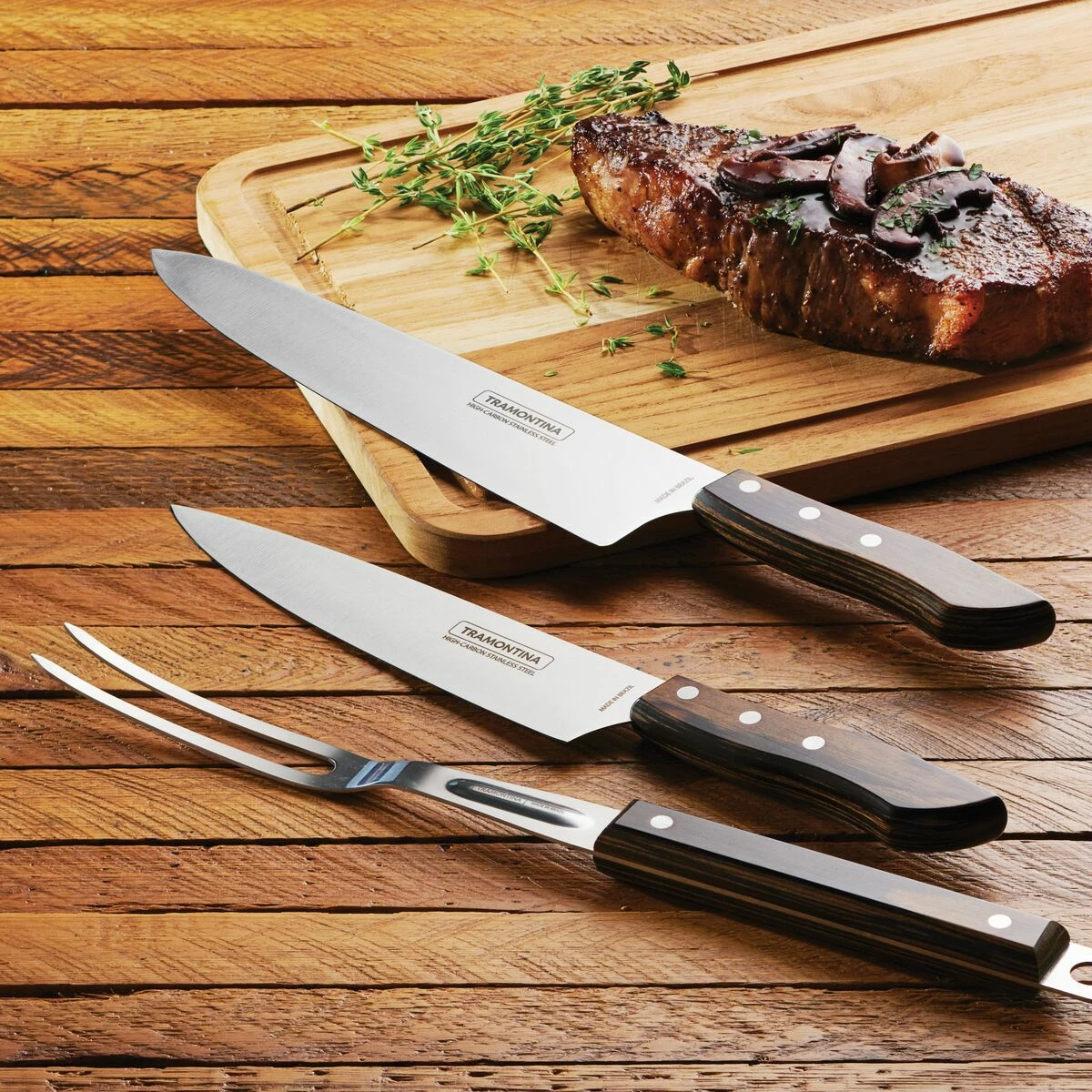 Tramontina Churrasco BBQ 3 Pc Chef Knives And Grill Fork Set 1 Tramontina Churrasco BBQ 3 Pc Chef Knives And Grill Fork Set