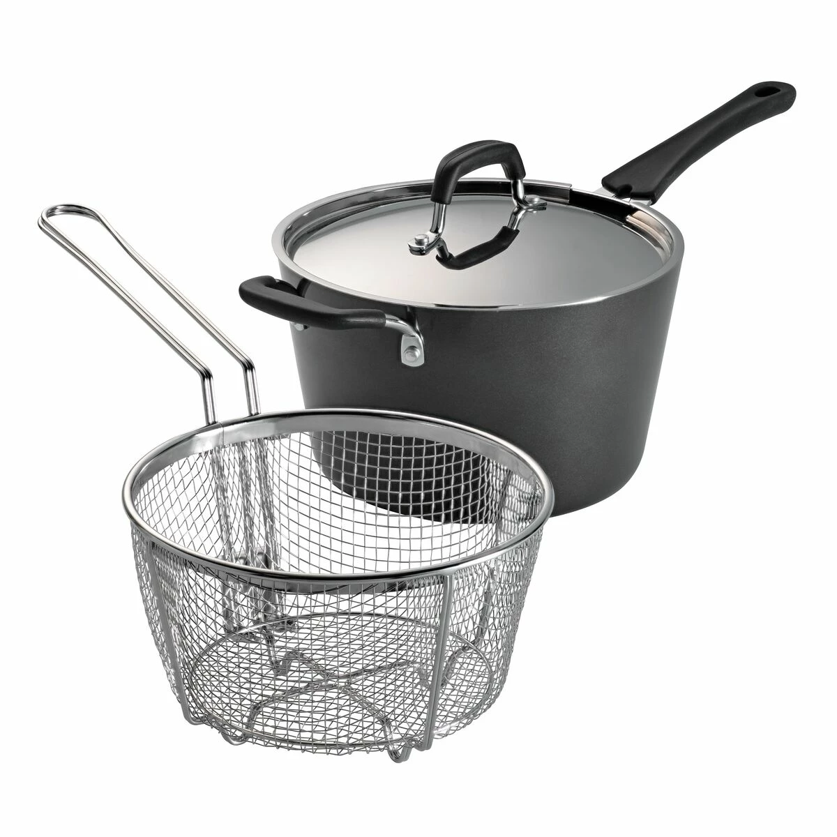 Tramontina 5.5 Qt Aluminum Deep Fryer With Helper Handle - Charcoal Gray 2 Tramontina 5.5 Qt Aluminum Deep Fryer With Helper Handle - Charcoal Gray - Image 2