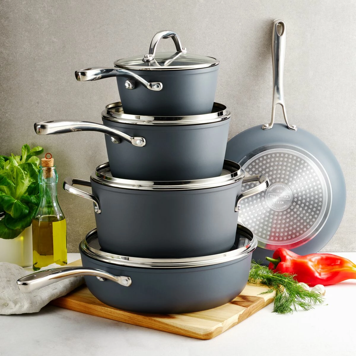 Tramontina 9 Pc Induction Nonstick Cookware Set - Slate Gray 1 Tramontina 9 Pc Induction Nonstick Cookware Set - Slate Gray