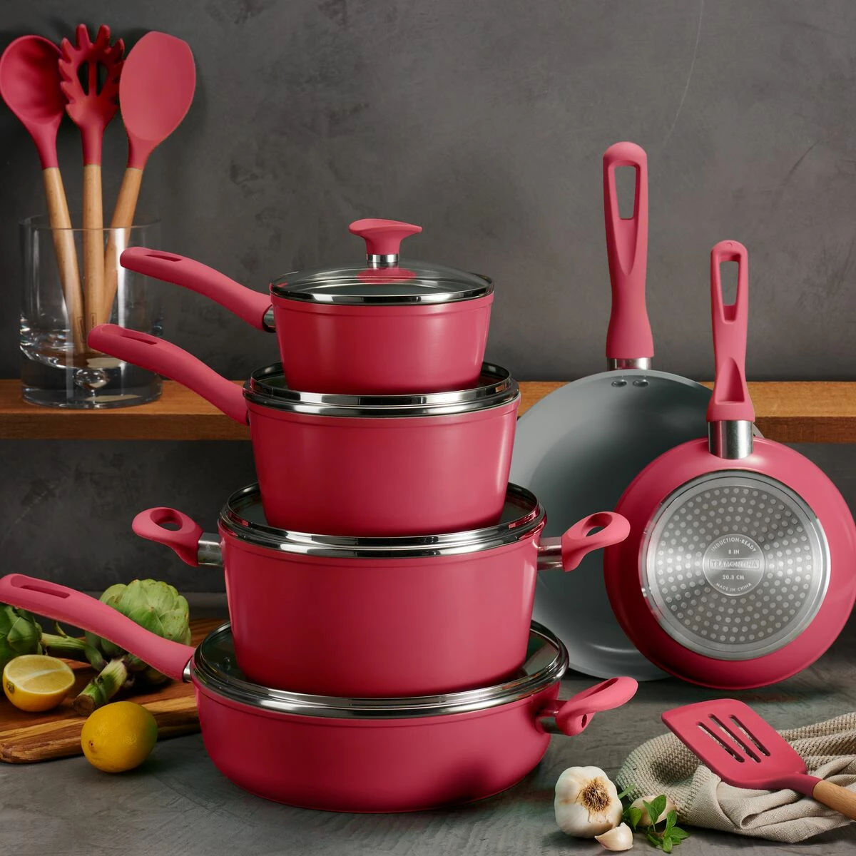 Tramontina 14 Pc Ceramic Induction-Ready Cookware Set - Red 1 Tramontina 14 Pc Ceramic Induction-Ready Cookware Set - Red
