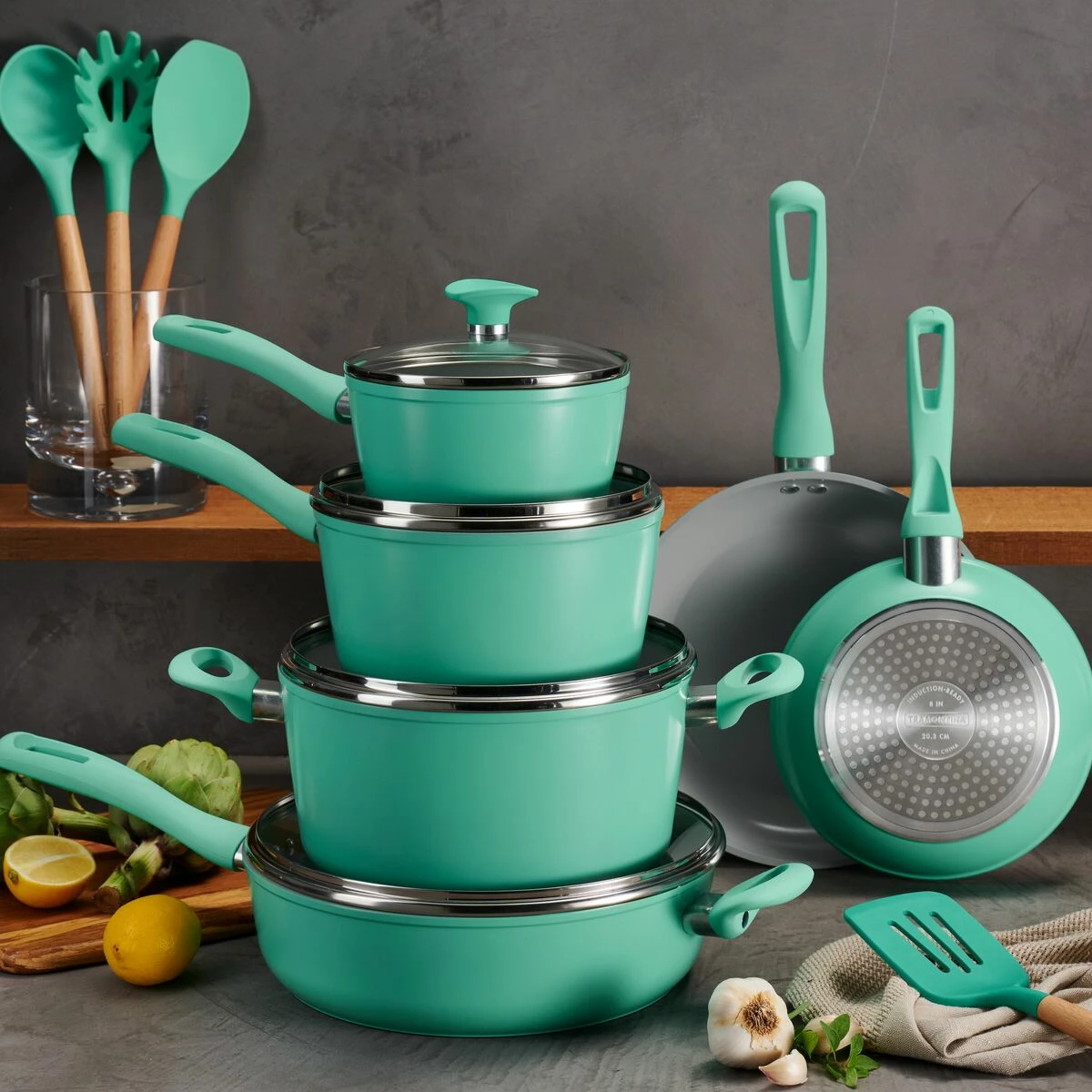 Tramontina 14 Pc Ceramic Induction-Ready Cookware Set Teal 1 Tramontina 14 Pc Ceramic Induction-Ready Cookware Set Teal