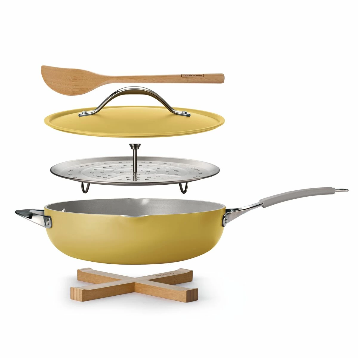 Tramontina All In One Plus Pan, 5 Qt Ceramic Non Stick - Mustard Yellow 14 Tramontina All In One Plus Pan, 5 Qt Ceramic Non Stick - Mustard Yellow - Image 14