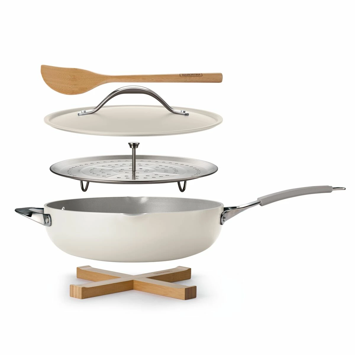 Tramontina All In One Plus Pan, 5 Qt Ceramic Non Stick - Parchment White 13 Tramontina All In One Plus Pan, 5 Qt Ceramic Non Stick - Parchment White - Image 13