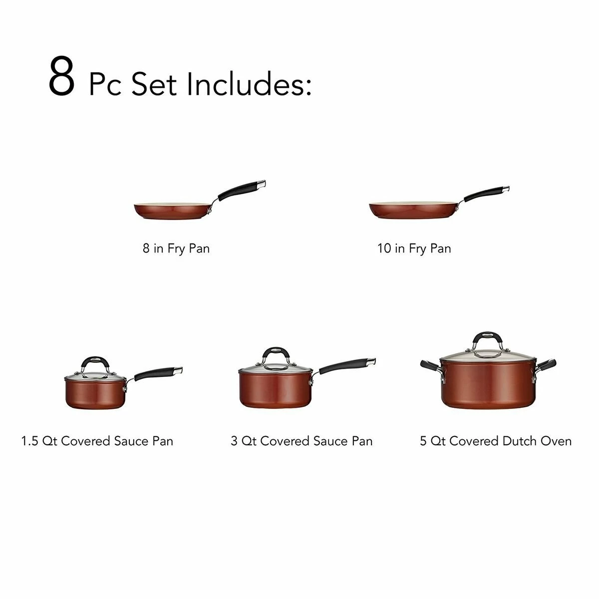 Tramontina Ceramica 8 Pc Cookware Set - Metallic Copper 4 Tramontina Ceramica 8 Pc Cookware Set - Metallic Copper - Image 4