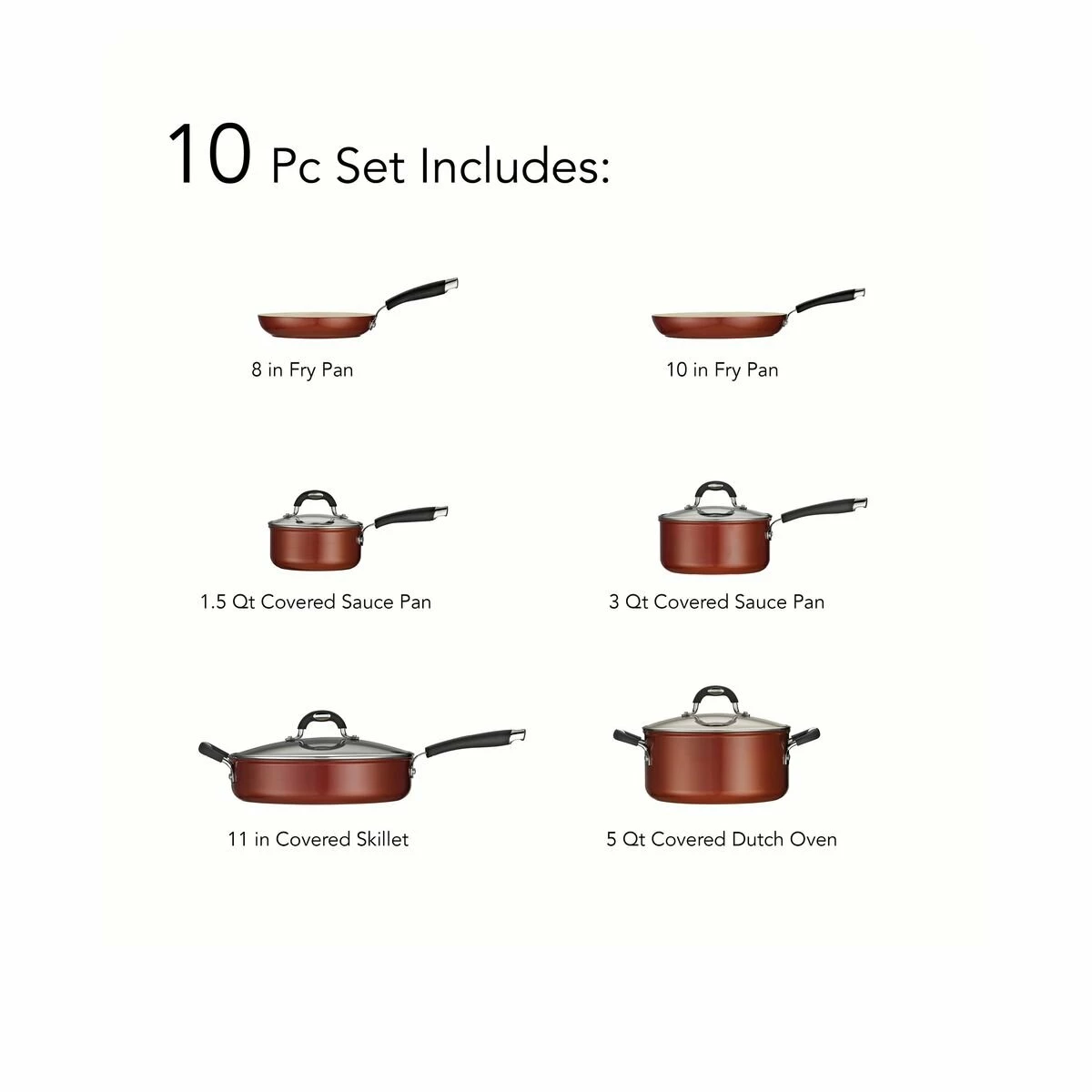 Tramontina Ceramica 10 Pc Cookware Set - Metallic Copper 3 Tramontina Ceramica 10 Pc Cookware Set - Metallic Copper - Image 3