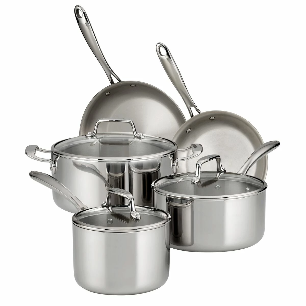 Tramontina Tri-Ply Clad 8 Pc Stainless Steel Cookware Set With Glass Lids 2 Tramontina Tri-Ply Clad 8 Pc Stainless Steel Cookware Set With Glass Lids - Image 2