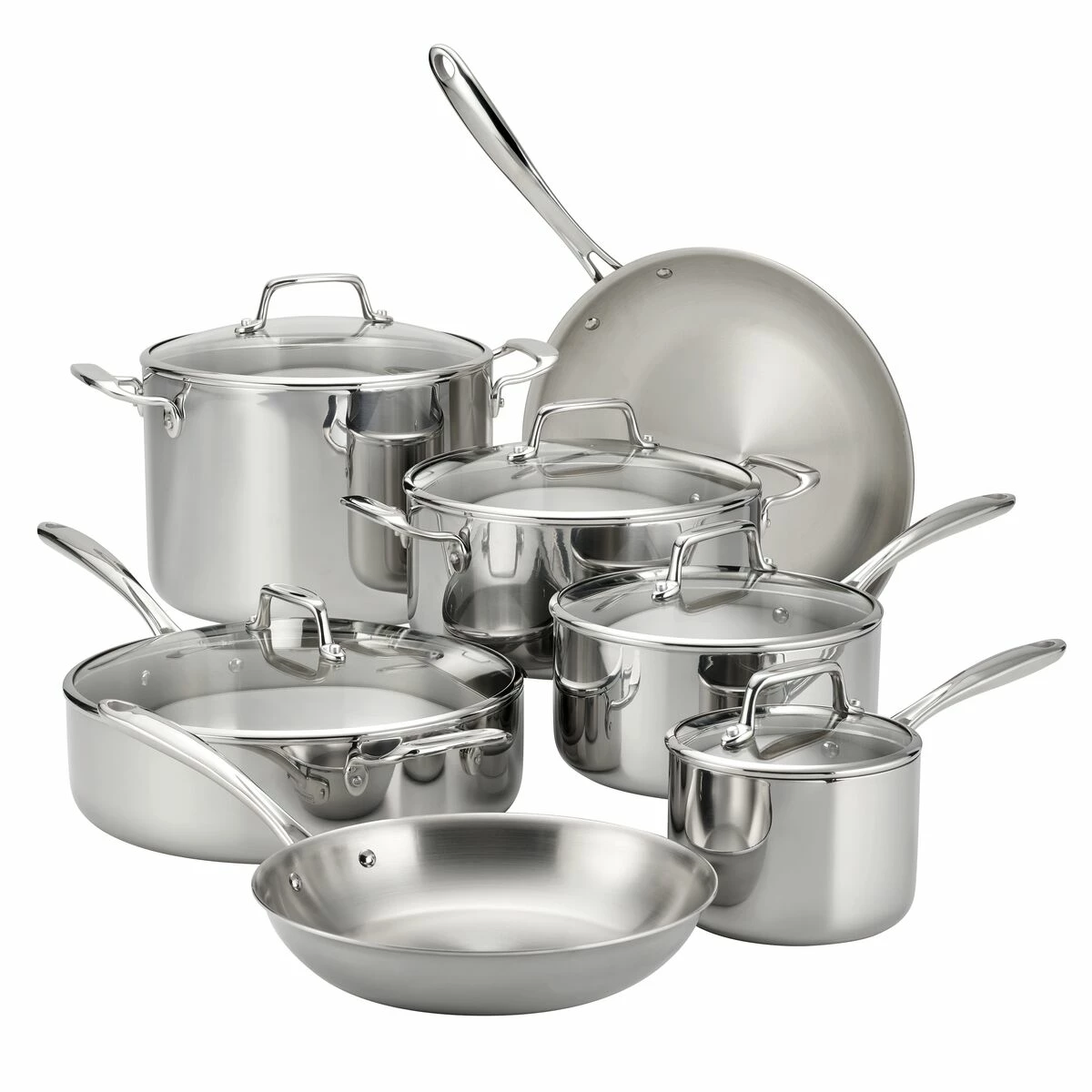 Tramontina Tri-Ply Clad 12 Pc Stainless Steel Cookware Set With Glass Lids 2 Tramontina Tri-Ply Clad 12 Pc Stainless Steel Cookware Set With Glass Lids - Image 2