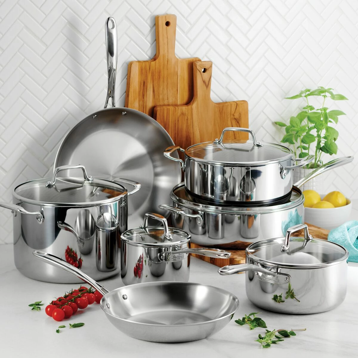 Tramontina Tri-Ply Clad 12 Pc Stainless Steel Cookware Set With Glass Lids 1 Tramontina Tri-Ply Clad 12 Pc Stainless Steel Cookware Set With Glass Lids