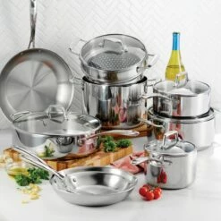 Tramontina Tri-Ply Clad 14 Pc Stainless Steel Cookware Set With Glass Lids
