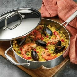 Deals Tramontina Store 41 Tramontina 3 Qt Tri-Ply Clad Stainless Steel Covered Deep Sauté Pan