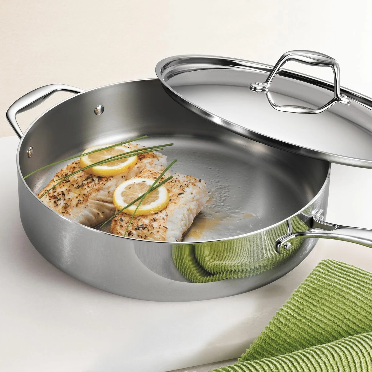 Tramontina Tri-Ply Clad 6 Qt Covered Stainless Steel Deep Sauté Pan 1 Tramontina Tri-Ply Clad 6 Qt Covered Stainless Steel Deep Sauté Pan