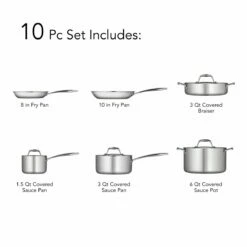 Tramontina 10 Pc Tri-Ply Clad Stainless Steel Cookware Set 20 Tramontina 10 Pc Tri-Ply Clad Stainless Steel Cookware Set -Deals Tramontina Store 80116248IXI002G