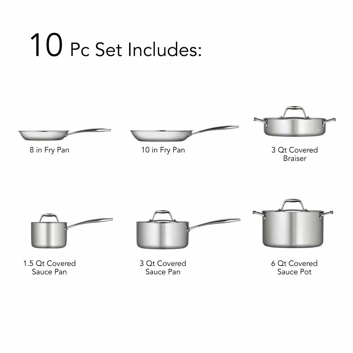 Tramontina 10 Pc Tri-Ply Clad Stainless Steel Cookware Set 10 Tramontina 10 Pc Tri-Ply Clad Stainless Steel Cookware Set - Image 10