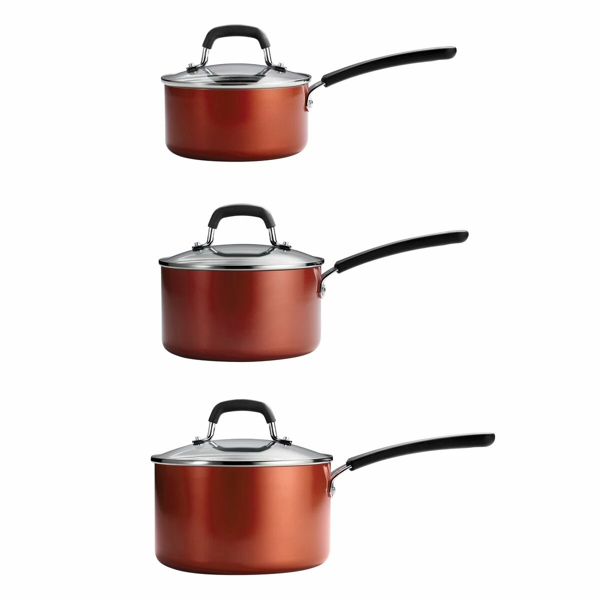 Tramontina 6 Pc Aluminum Stackable Sauce Pan Set - Metallic Red 2 Tramontina 6 Pc Aluminum Stackable Sauce Pan Set - Metallic Red - Image 2