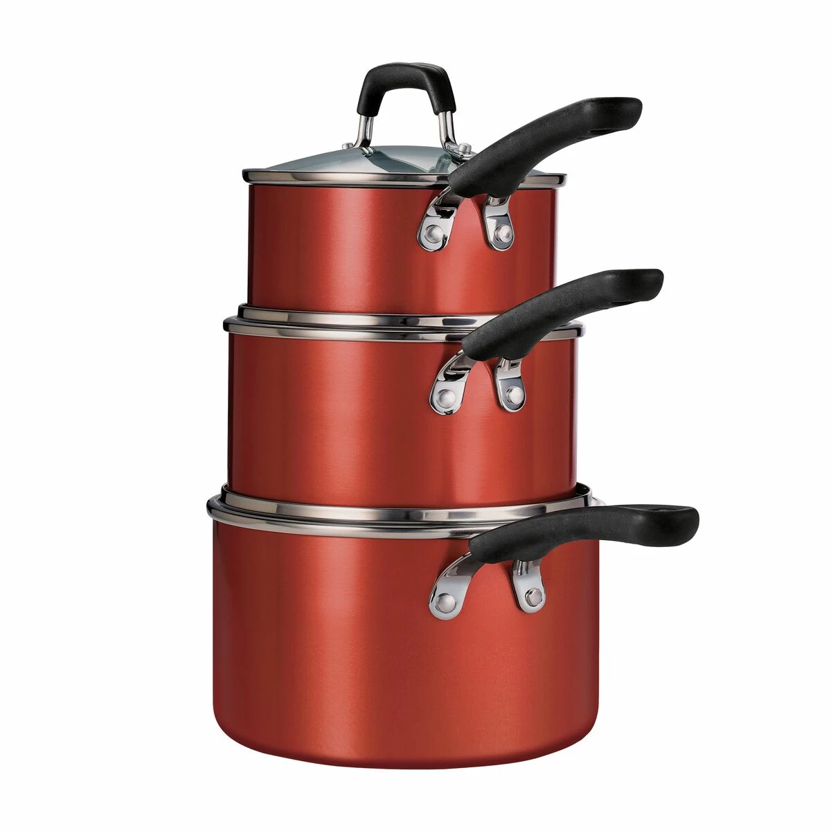 Tramontina 6 Pc Aluminum Stackable Sauce Pan Set - Metallic Red 1 Tramontina 6 Pc Aluminum Stackable Sauce Pan Set - Metallic Red