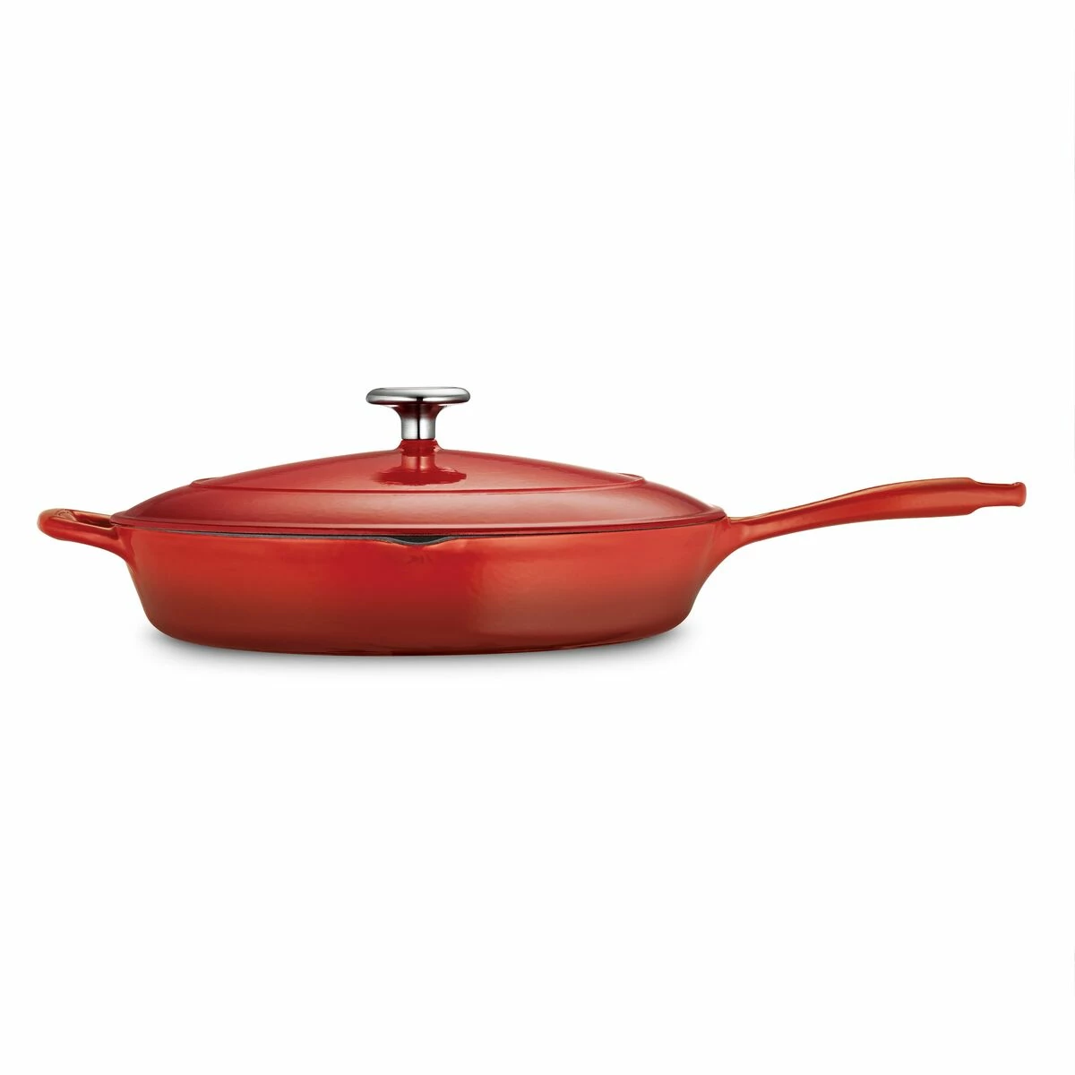 Tramontina 12 In Enameled Cast-Iron Series 1000 Covered Skillet - Gradated Red 4 Tramontina 12 In Enameled Cast-Iron Series 1000 Covered Skillet - Gradated Red - Image 4