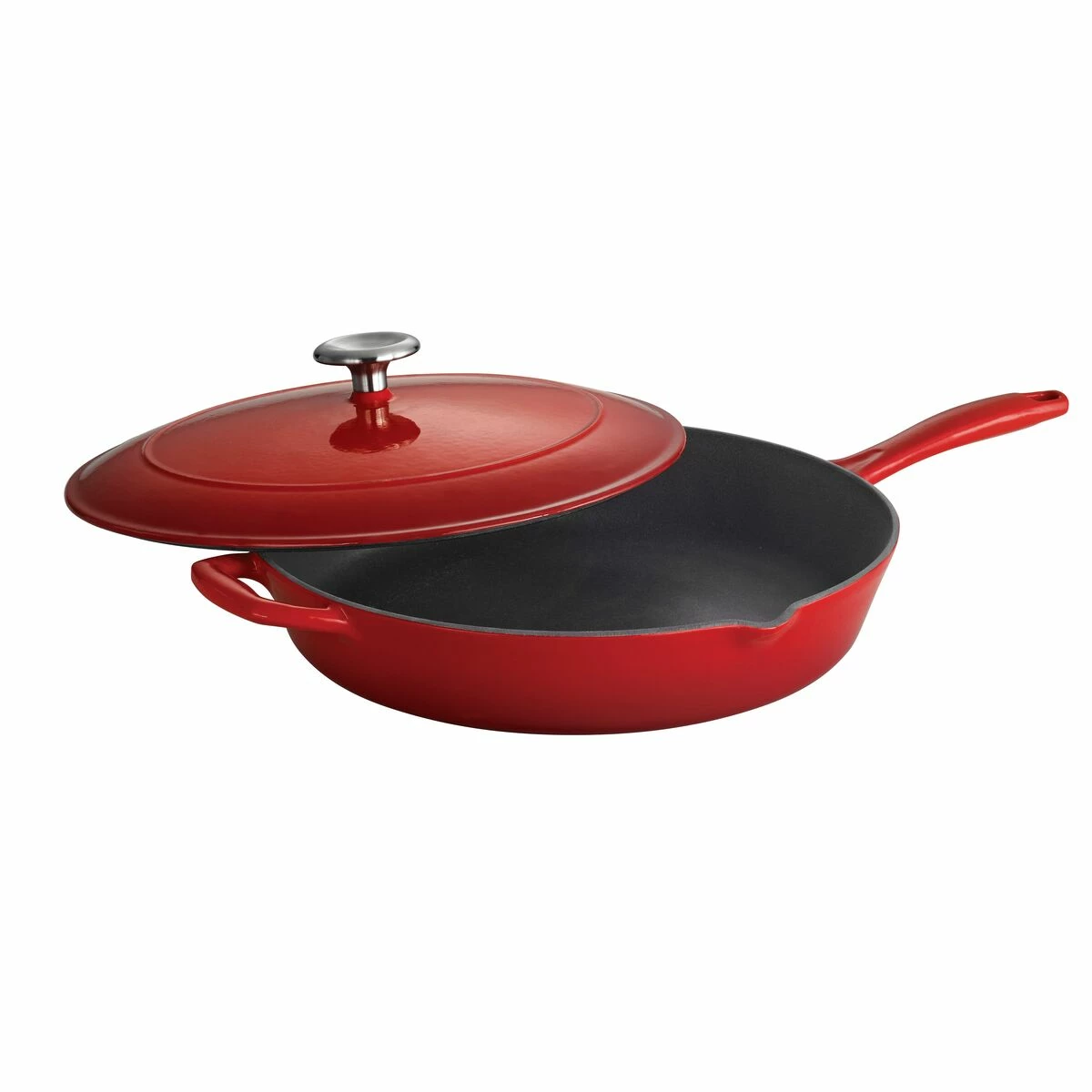 Tramontina 12 In Enameled Cast-Iron Series 1000 Covered Skillet - Gradated Red 2 Tramontina 12 In Enameled Cast-Iron Series 1000 Covered Skillet - Gradated Red - Image 2