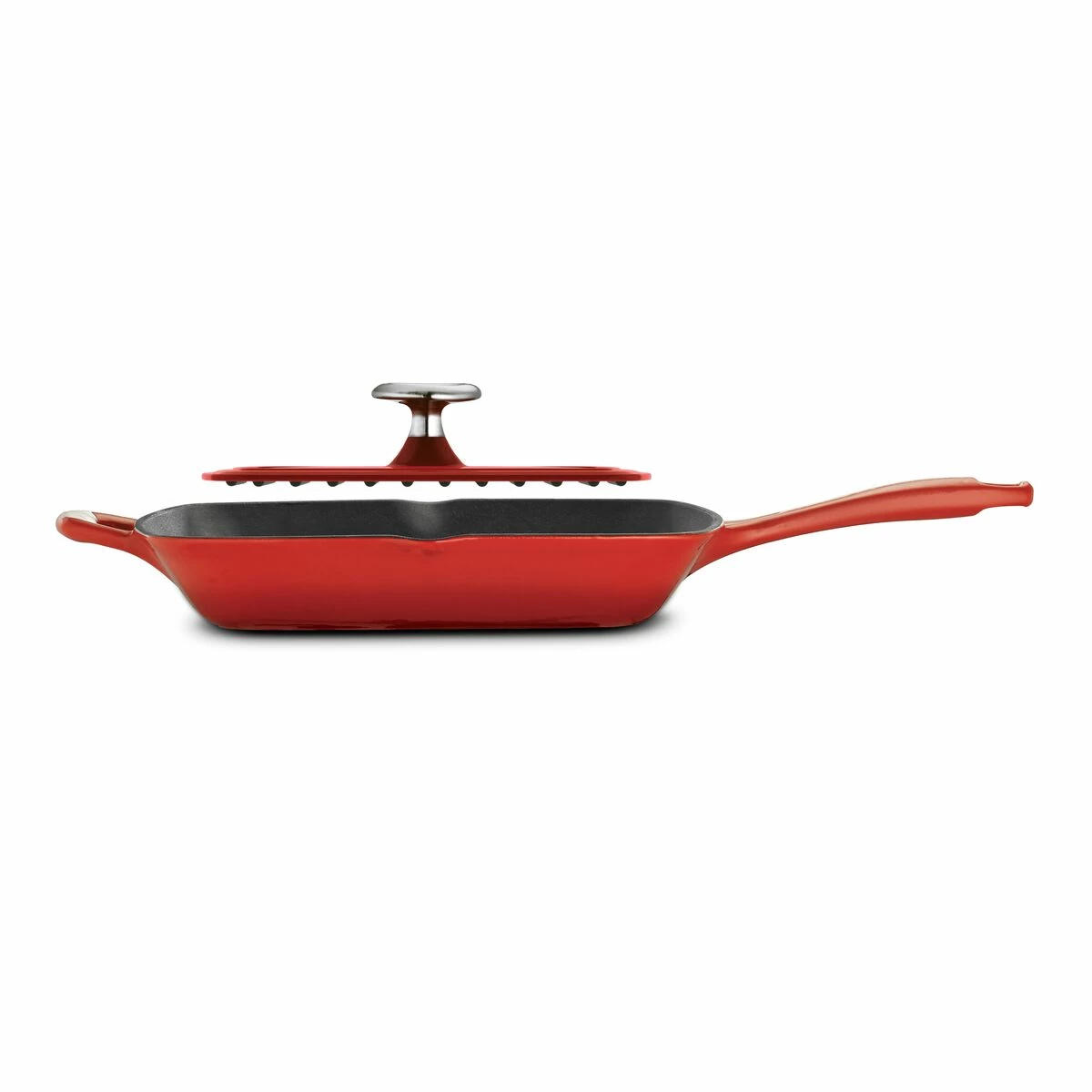 Tramontina 11 In Enameled Cast-Iron Series 1000 Grill Pan With Press - Gradated Red 4 Tramontina 11 In Enameled Cast-Iron Series 1000 Grill Pan With Press - Gradated Red - Image 4