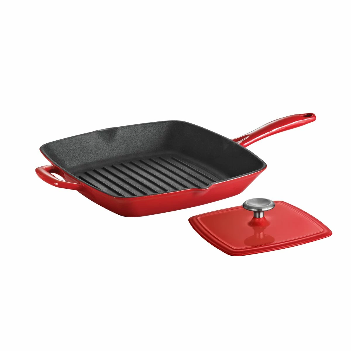 Tramontina 11 In Enameled Cast-Iron Series 1000 Grill Pan With Press - Gradated Red 2 Tramontina 11 In Enameled Cast-Iron Series 1000 Grill Pan With Press - Gradated Red - Image 2
