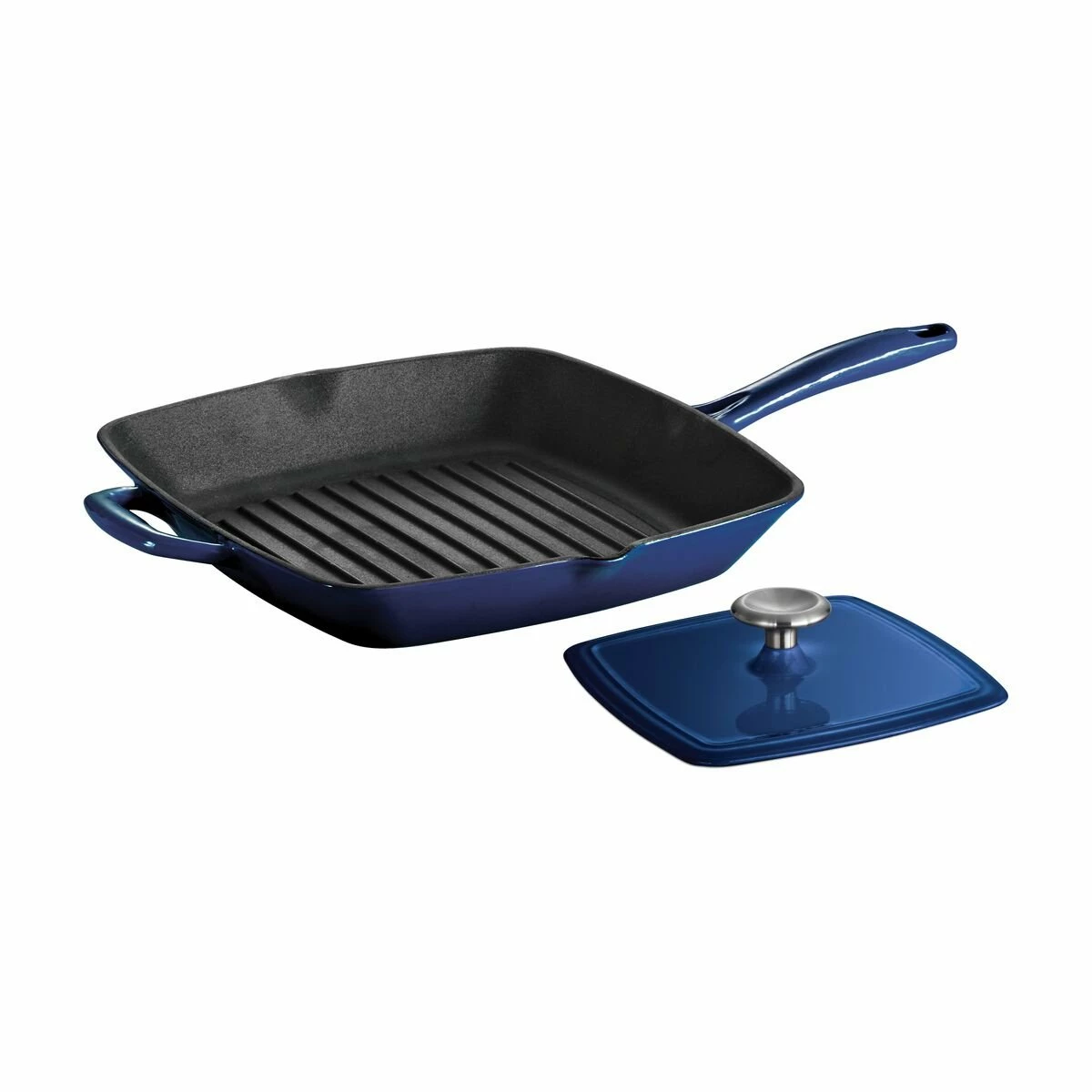 Tramontina 11 In Enameled Cast-Iron Series 1000 Grill Pan With Press - Gradated Cobalt 2 Tramontina 11 In Enameled Cast-Iron Series 1000 Grill Pan With Press - Gradated Cobalt - Image 2