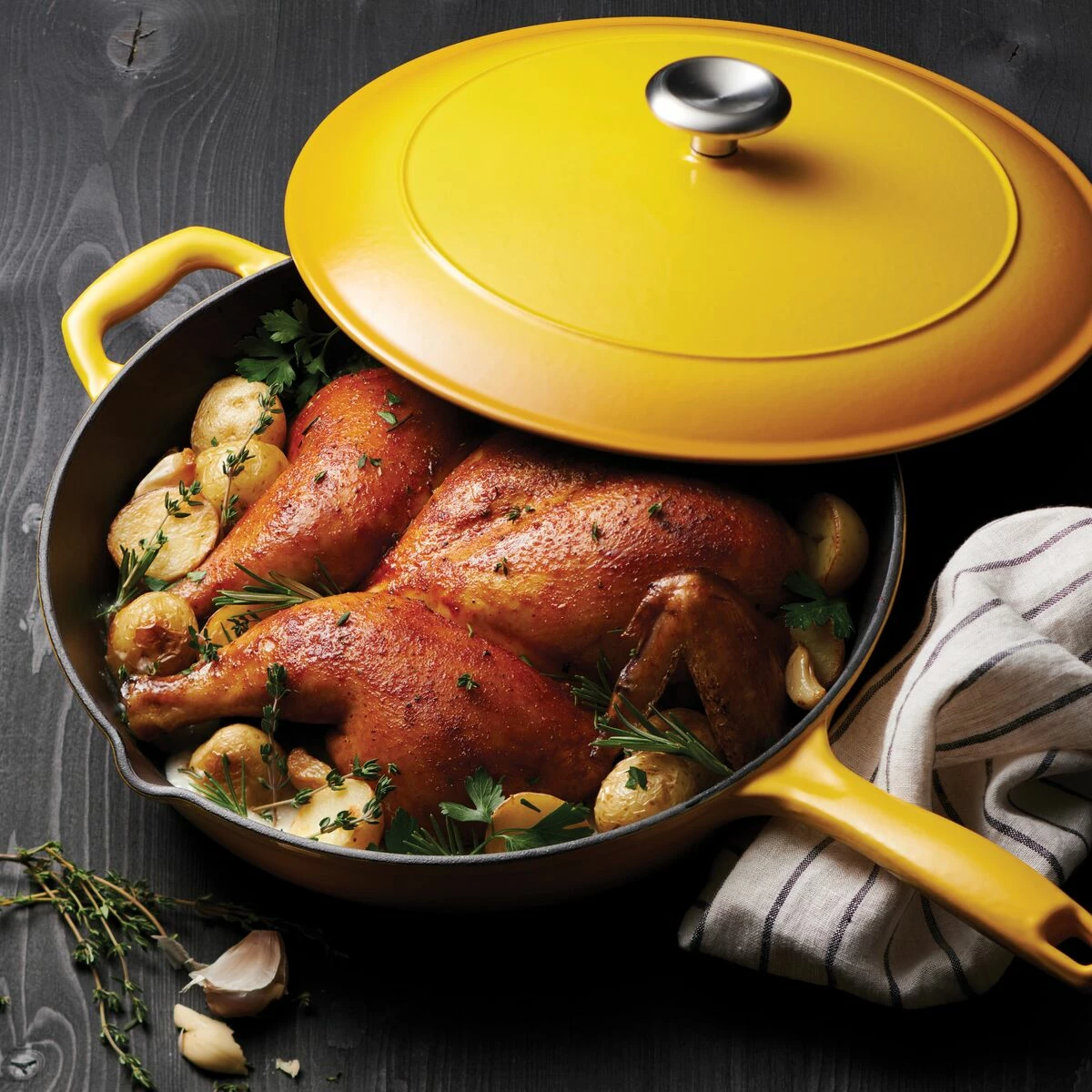 Tramontina 12 In Enameled Cast Iron Covered Skillet - Sunrise 1 Tramontina 12 In Enameled Cast Iron Covered Skillet - Sunrise