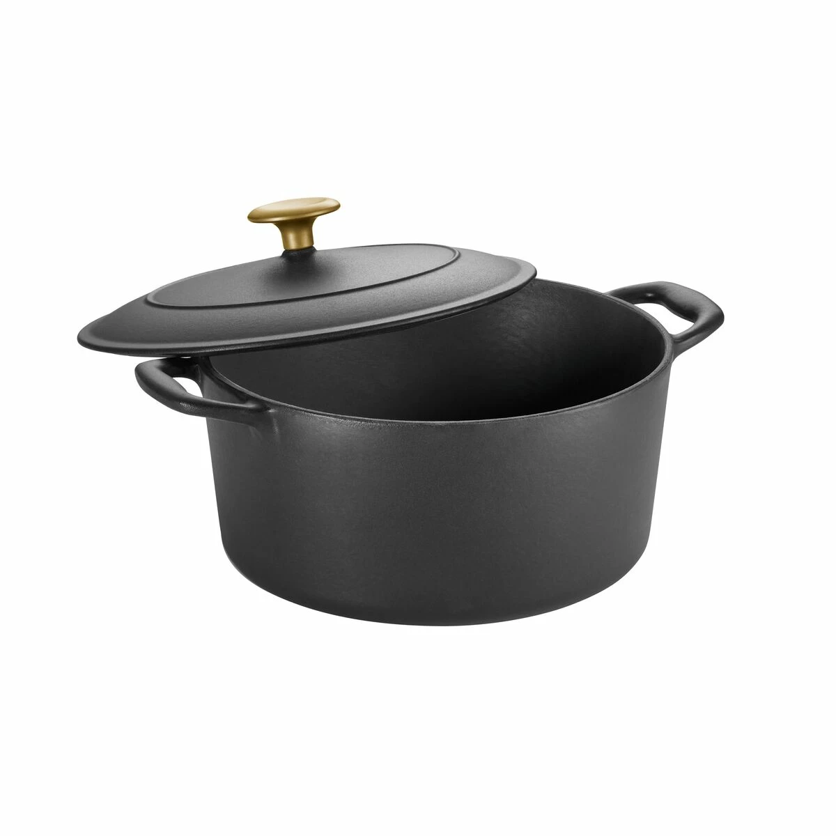 Tramontina 5.5 Qt Enameled Cast Iron Round Dutch Oven - Matte Black With Gold Stainless Steel Knob 2 Tramontina 5.5 Qt Enameled Cast Iron Round Dutch Oven - Matte Black With Gold Stainless Steel Knob - Image 2