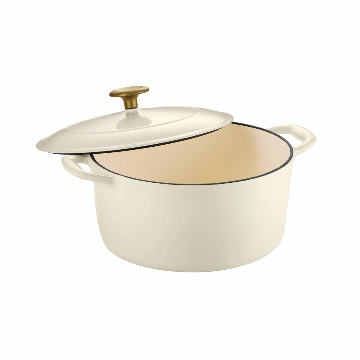 Tramontina 5.5 Qt Enameled Cast Iron Round Dutch Oven - Latte With Gold Stainless Steel Knob 2 Tramontina 5.5 Qt Enameled Cast Iron Round Dutch Oven - Latte With Gold Stainless Steel Knob - Image 2