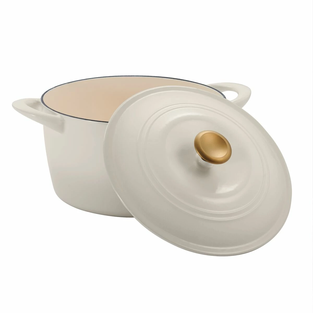Tramontina 7 Qt Enameled Cast Iron Covered Tall Round Dutch Oven - Latte With Gold Knob 4 Tramontina 7 Qt Enameled Cast Iron Covered Tall Round Dutch Oven - Latte With Gold Knob - Image 4