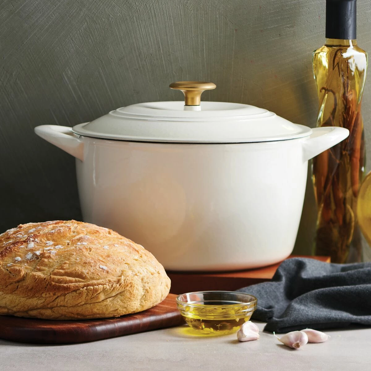 Tramontina 7 Qt Enameled Cast Iron Covered Tall Round Dutch Oven - Latte With Gold Knob 1 Tramontina 7 Qt Enameled Cast Iron Covered Tall Round Dutch Oven - Latte With Gold Knob