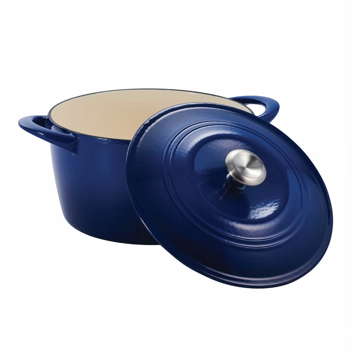 Tramontina 7 Qt Enameled Cast Iron Covered Tall Round Dutch Oven - Classic Blue 4 Tramontina 7 Qt Enameled Cast Iron Covered Tall Round Dutch Oven - Classic Blue - Image 4