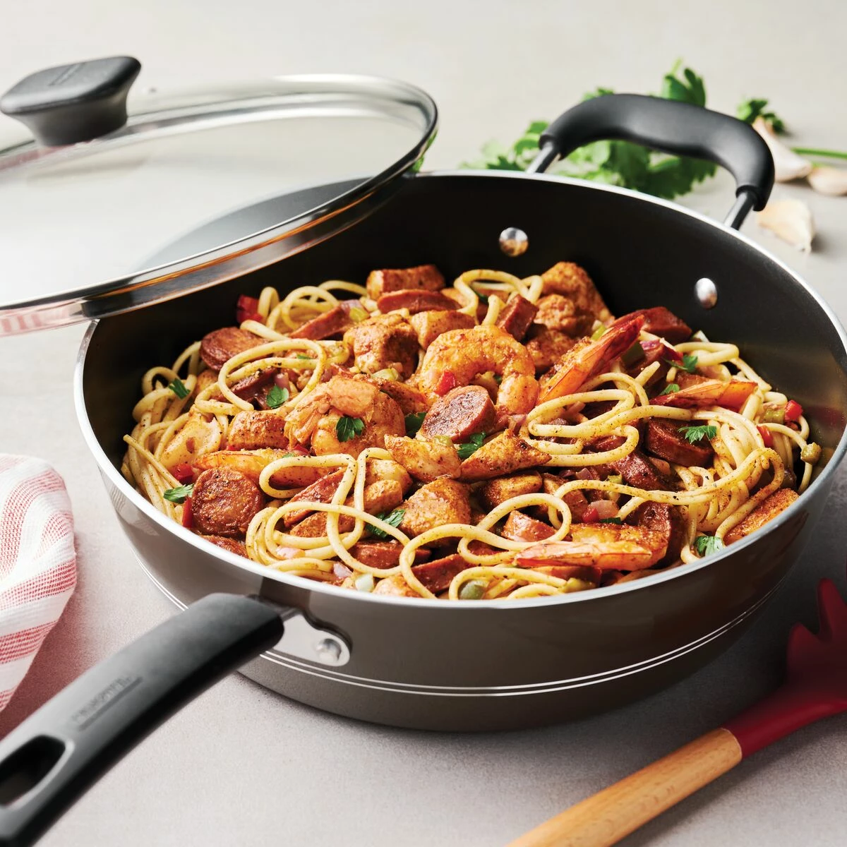 Tramontina Sicilia 4.5 Qt Aluminum Nonstick Covered Chef''s Pan - Hazelnut 1 Tramontina Sicilia 4.5 Qt Aluminum Nonstick Covered Chef''s Pan - Hazelnut