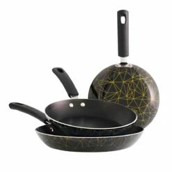 Tramontina 3 Pk Aluminum Nonstick Fry Pans - Black And Gold Pattern -Deals Tramontina Store 80149059IXM001G