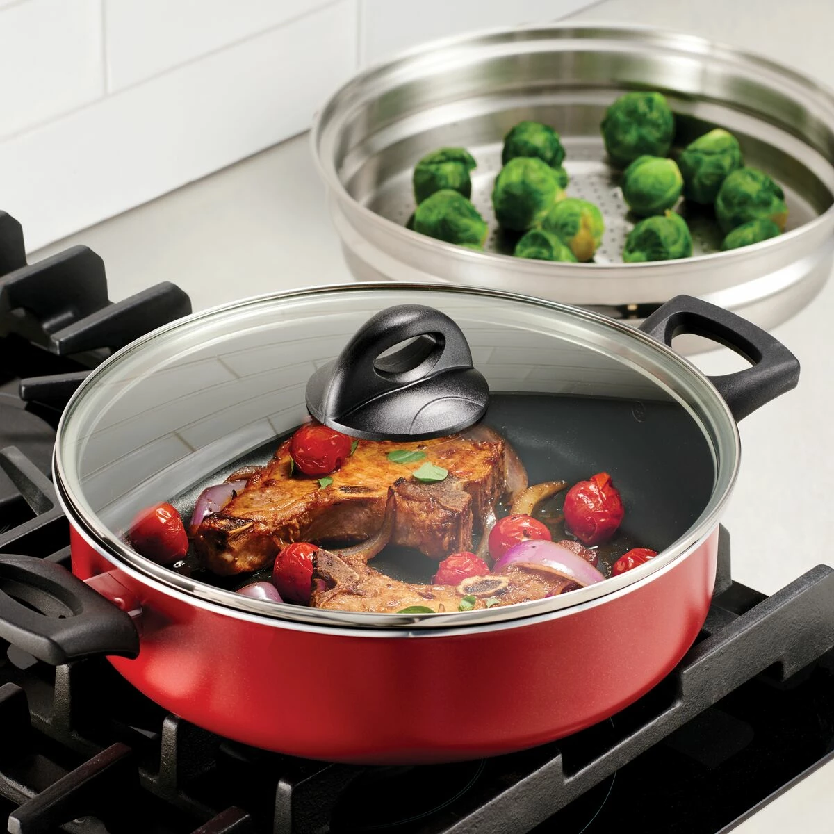 Tramontina 4 Qt Covered Nonstick Pan With Steamer 1 Tramontina 4 Qt Covered Nonstick Pan With Steamer