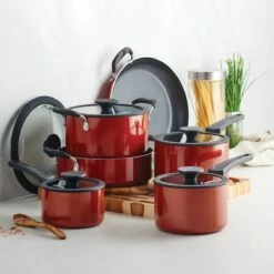 Tramontina Nesting 11 Pc Nonstick Cookware Set - Red 11 Tramontina Nesting 11 Pc Nonstick Cookware Set - Red -Deals Tramontina Store 80156042IXM005G