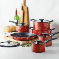 Deals Tramontina Store 39 Tramontina Nesting 11 Pc Nonstick Cookware Set - Red