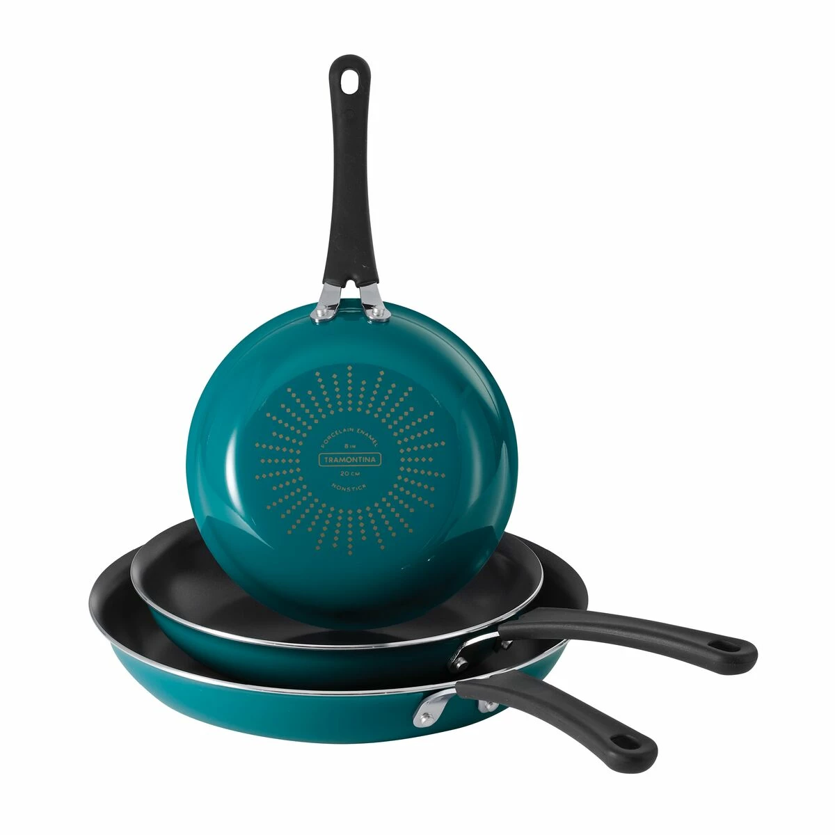 Tramontina 3 Pk Porcelain Enamel Fry Pans - Teal 2 Tramontina 3 Pk Porcelain Enamel Fry Pans - Teal - Image 2