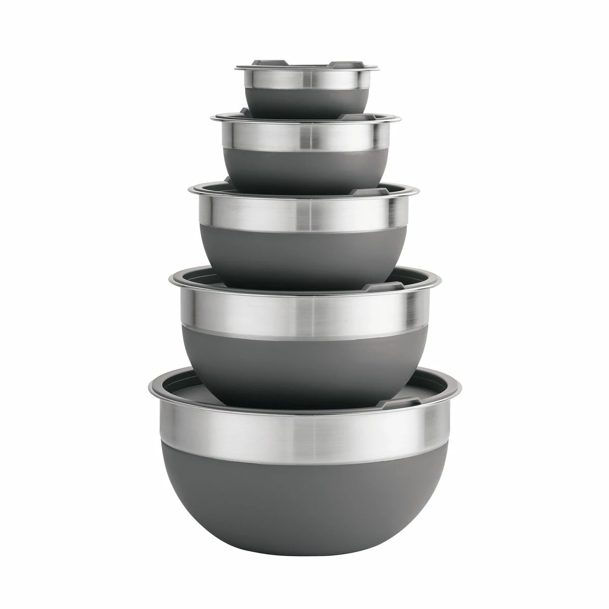 Tramontina 10 Pc Covered Stainless Steel And Silicone Mixing Bowl Set - Gray 2 Tramontina 10 Pc Covered Stainless Steel And Silicone Mixing Bowl Set - Gray - Image 2