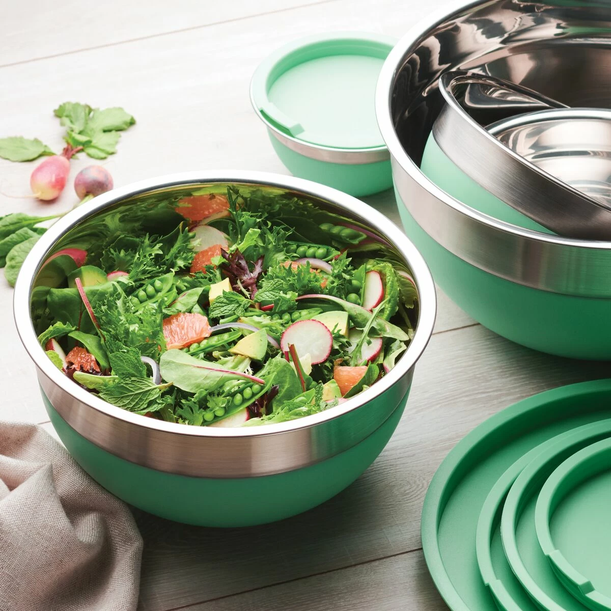 Tramontina 10 Pc Covered Stainless Steel And Silicone Mixing Bowl Set - Mint Green 3 Tramontina 10 Pc Covered Stainless Steel And Silicone Mixing Bowl Set - Mint Green - Image 3