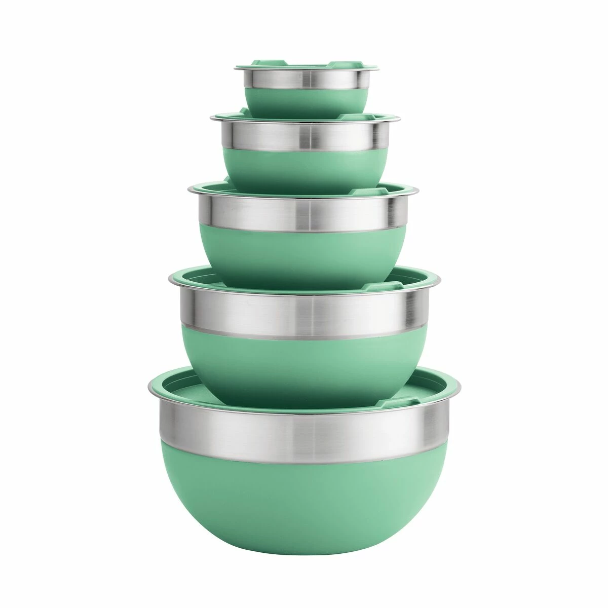 Tramontina 10 Pc Covered Stainless Steel And Silicone Mixing Bowl Set - Mint Green 2 Tramontina 10 Pc Covered Stainless Steel And Silicone Mixing Bowl Set - Mint Green - Image 2