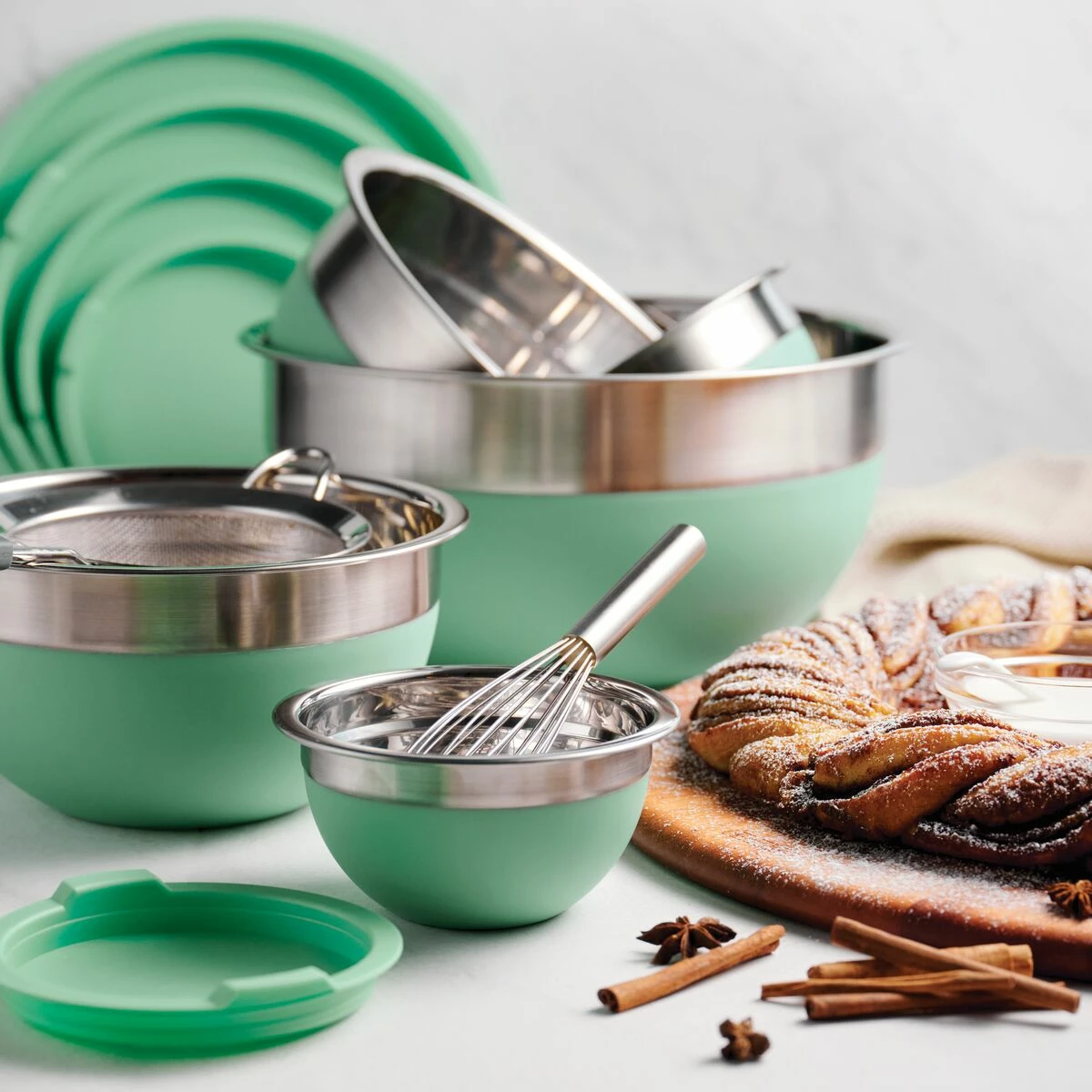 Tramontina 10 Pc Covered Stainless Steel And Silicone Mixing Bowl Set - Mint Green 1 Tramontina 10 Pc Covered Stainless Steel And Silicone Mixing Bowl Set - Mint Green