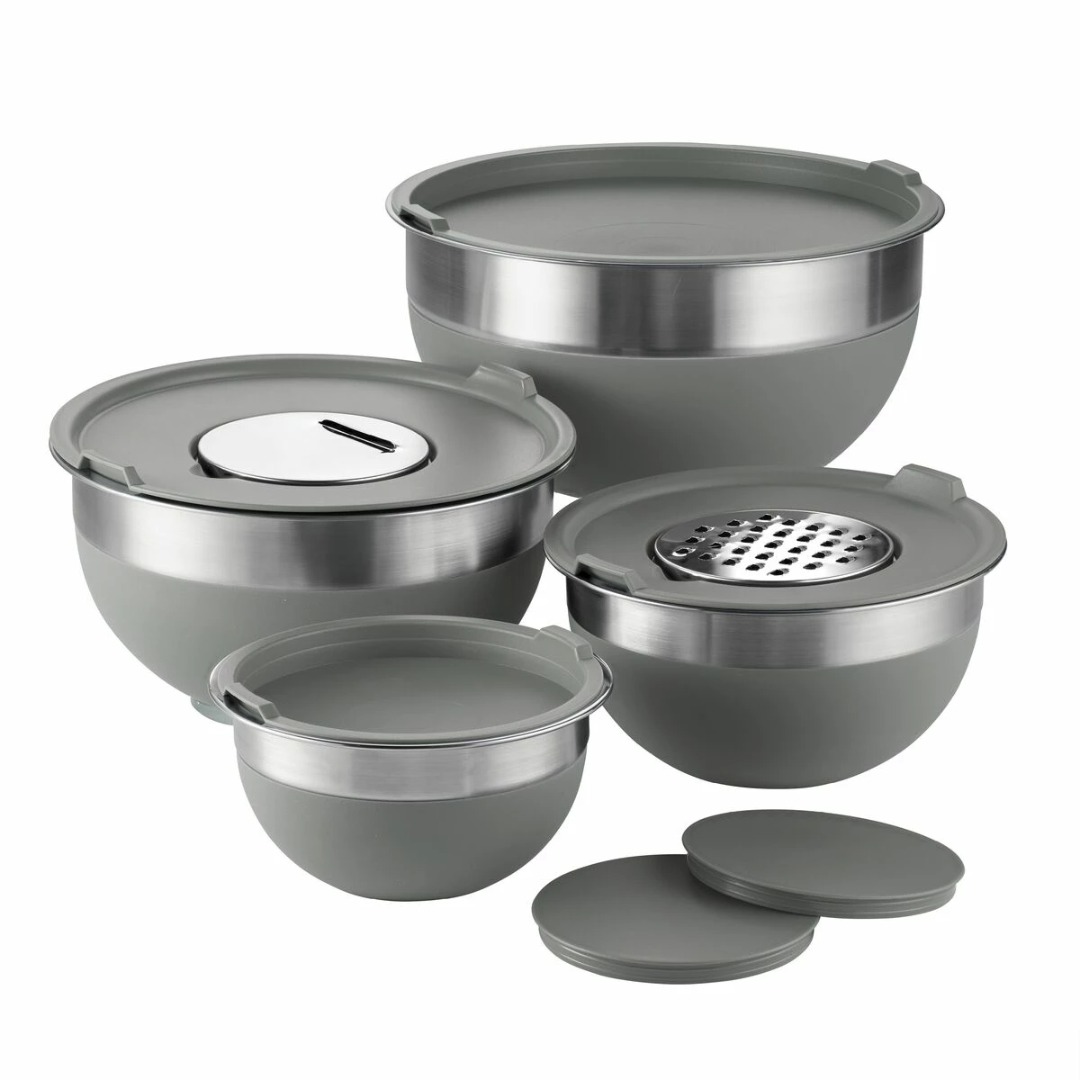 Tramontina 10 Pc Covered Stainless Steel And Silicone Mixing Bowl Set With Grating Tools - Charcoal Gray 3 Tramontina 10 Pc Covered Stainless Steel And Silicone Mixing Bowl Set With Grating Tools - Charcoal Gray - Image 3