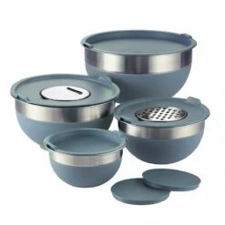 Tramontina 10 Pc Covered Stainless Steel And Silicone Mixing Bowl Set With Grating Tools - Blueberry Blue 11 Tramontina 10 Pc Covered Stainless Steel And Silicone Mixing Bowl Set With Grating Tools - Blueberry Blue -Deals Tramontina Store 80202045IXM001G