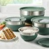 Tramontina 10 Pc Covered Stainless Steel And Silicone Mixing Bowl Set With Grating Tools - Sea Salt Green