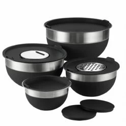 Tramontina 10 Pc Covered Stainless Steel And Silicone Mixing Bowl Set With Grating Tools - Black 10 Tramontina 10 Pc Covered Stainless Steel And Silicone Mixing Bowl Set With Grating Tools - Black -Deals Tramontina Store 80202048IXM001G