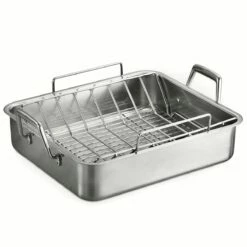 Tramontina Prima 16.5 In Stainless Steel Deep Roasting Pan - Includes Basting Grill & V-Rack 11 Tramontina Prima 16.5 In Stainless Steel Deep Roasting Pan - Includes Basting Grill & V-Rack -Deals Tramontina Store 80203006IXM001G