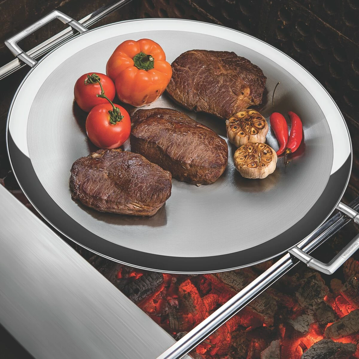 Tramontina Churrasco BBQ 17.25 In Tri-Ply Clad Stainless Steel Round Grill Pan 1 Tramontina Churrasco BBQ 17.25 In Tri-Ply Clad Stainless Steel Round Grill Pan