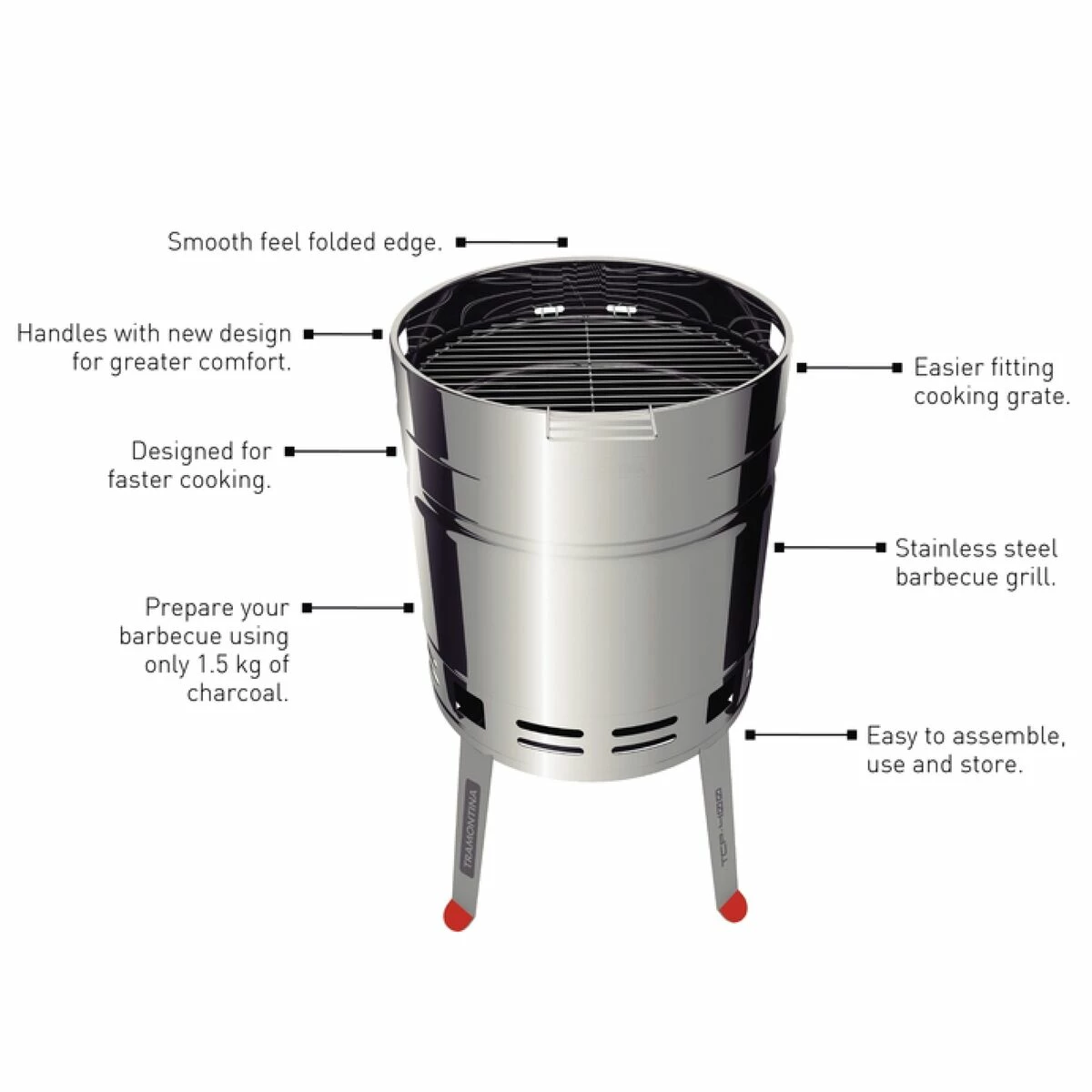 Tramontina 15.5 In Stainless Steel Round BBQ Charcoal Grill With Lid 3 Tramontina 15.5 In Stainless Steel Round BBQ Charcoal Grill With Lid - Image 3