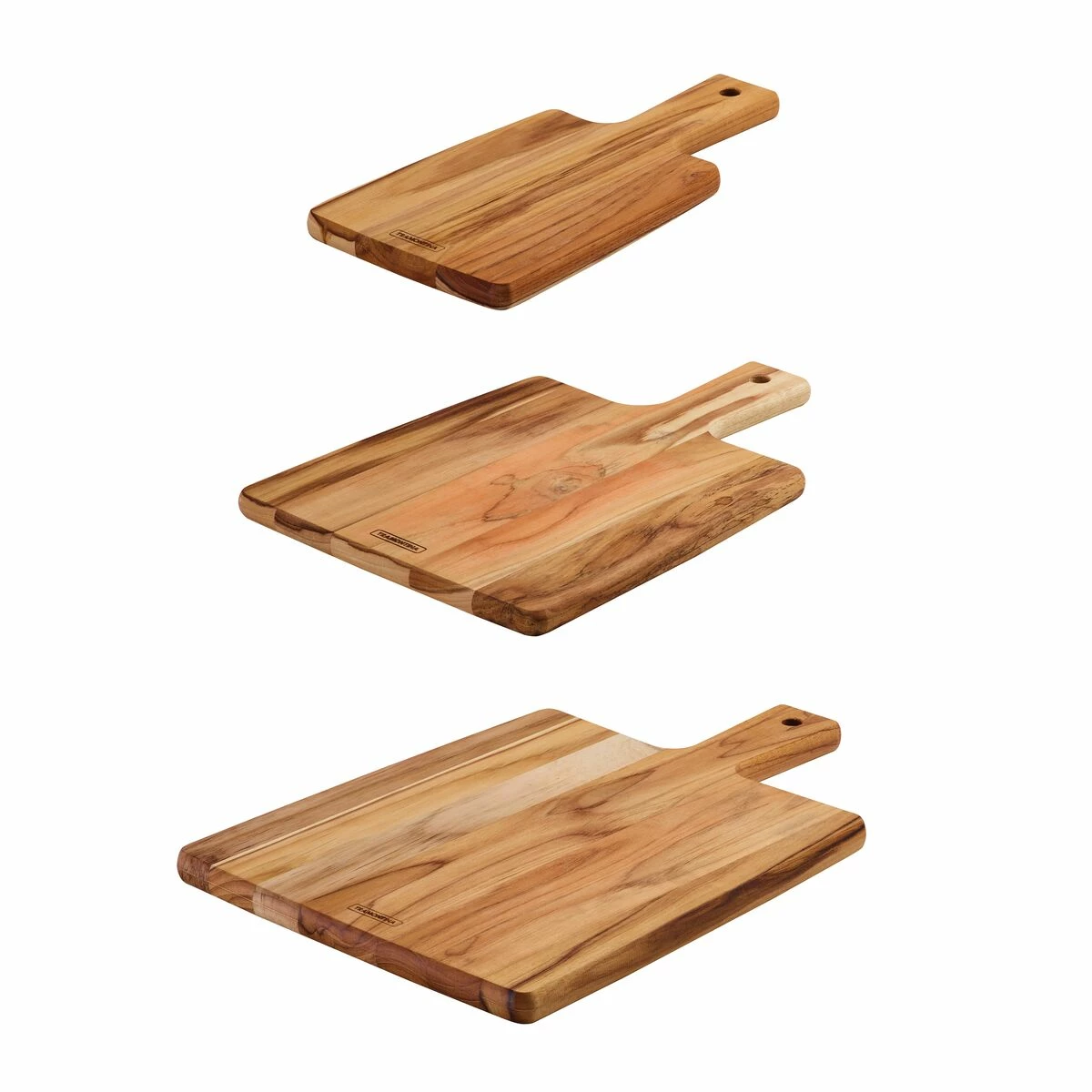 Tramontina 3 Pc Teak Wood "Cut & Taste" Kitchen Board Set With Handles 2 Tramontina 3 Pc Teak Wood "Cut & Taste" Kitchen Board Set With Handles - Image 2
